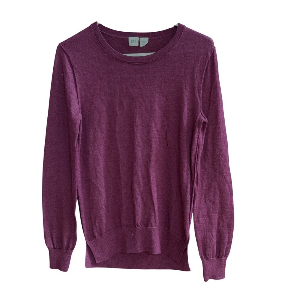 GAP Extra Fine Merino Wool Lightweight Crewneck Sweater Womens M Burgundy